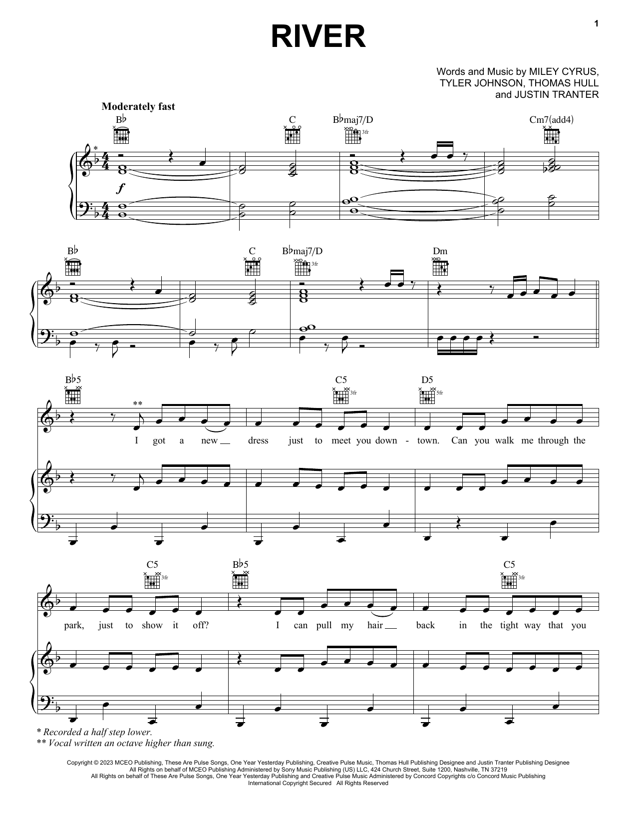 Miley Cyrus River sheet music notes and chords. Download Printable PDF.