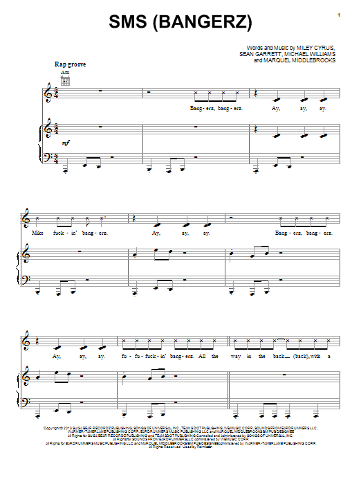 Miley Cyrus SMS (Bangerz) sheet music notes and chords. Download Printable PDF.