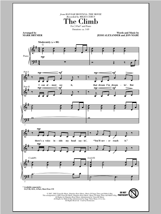 Mark Brymer The Climb sheet music notes and chords. Download Printable PDF.