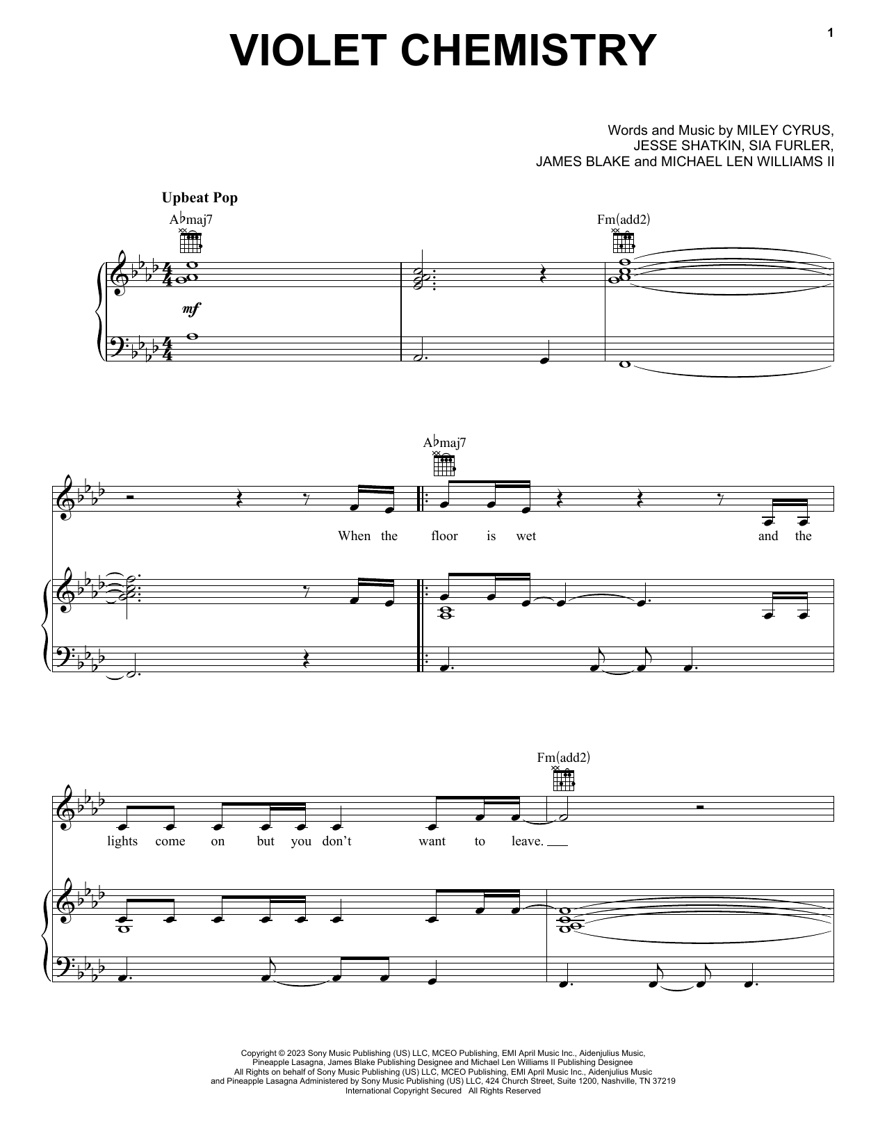 Miley Cyrus Violet Chemistry sheet music notes and chords. Download Printable PDF.