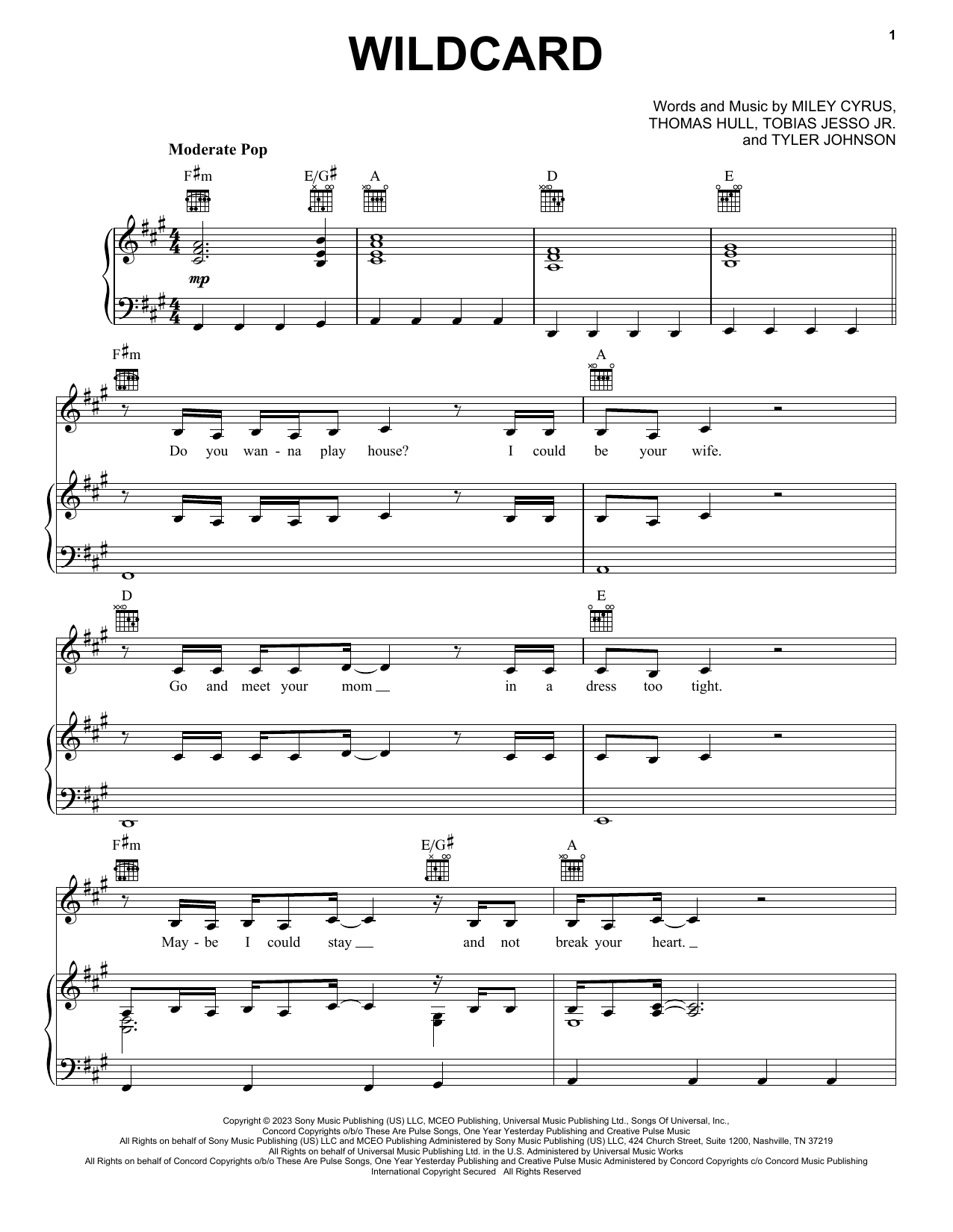 Miley Cyrus Wildcard sheet music notes and chords. Download Printable PDF.