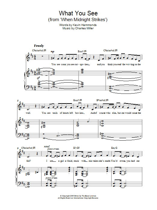 Charles Miller & Kevin Hammonds What You See (From When Midnight Strikes) sheet music notes and chords. Download Printable PDF.