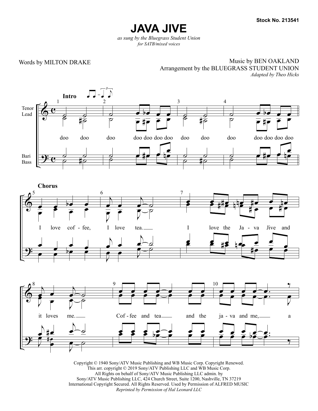 Learn to play Milton Drake & Ben Oakland Java Jive (arr. Bluegrass Student Union) sheet music for TTBB Choir in minutes. Price: 3.9900$ Milton Drake & Ben Oakland Java Jive (arr. Bluegrass Student Union) sheet music notes and chords arranged for TTBB Choir