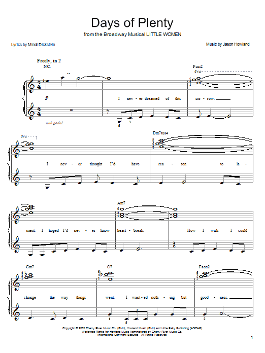 Mindi Dickstein Days Of Plenty (from Little Women: The Musical) sheet music notes and chords. Download Printable PDF.