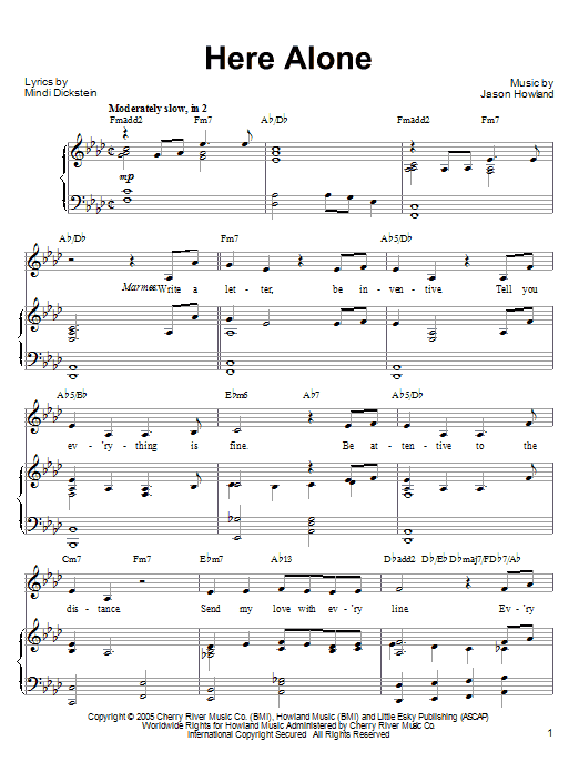 Mindi Dickstein Here Alone sheet music notes and chords. Download Printable PDF.