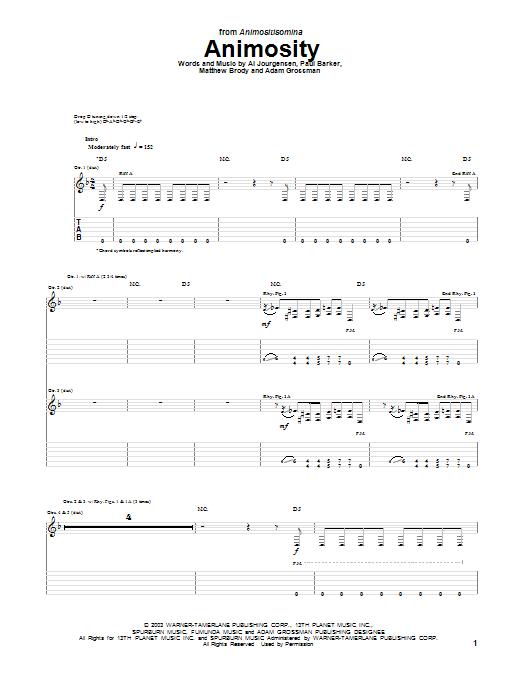 Ministry Animosity sheet music notes and chords. Download Printable PDF.