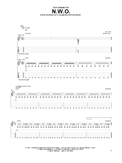 Ministry N.W.O. sheet music notes and chords. Download Printable PDF.