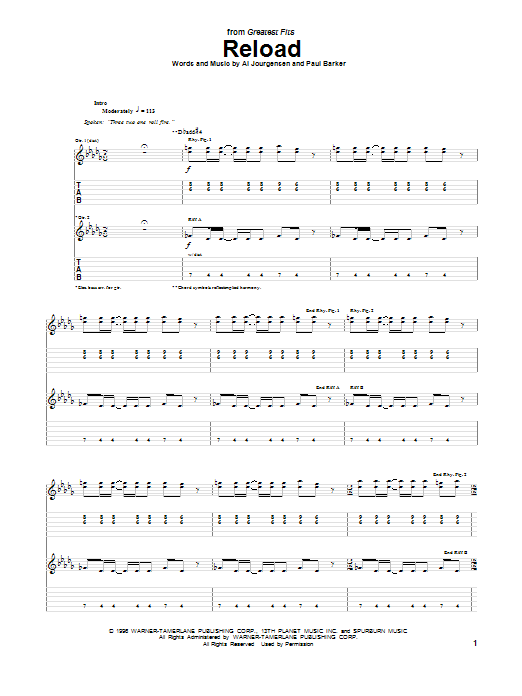 Ministry Reload sheet music notes and chords. Download Printable PDF.