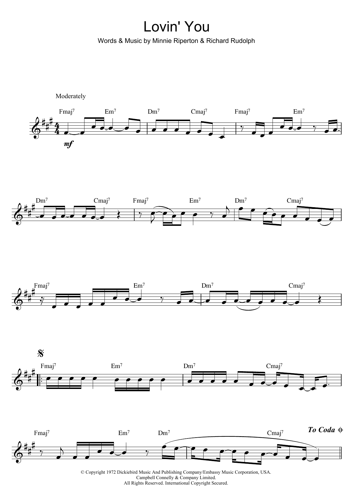 Minnie Riperton Lovin' You sheet music notes and chords. Download Printable PDF.