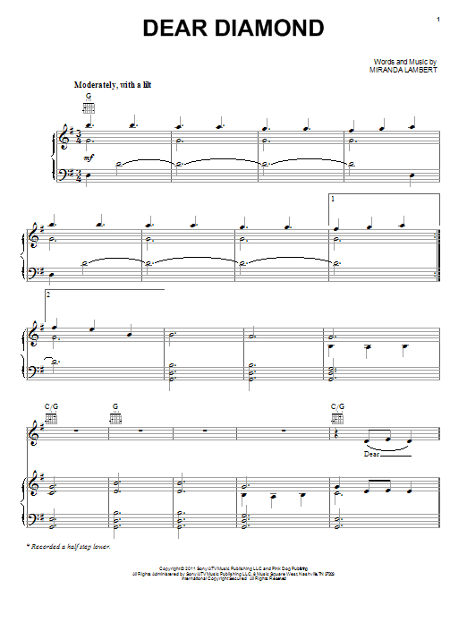 Miranda Lambert Dear Diamond sheet music notes and chords. Download Printable PDF.