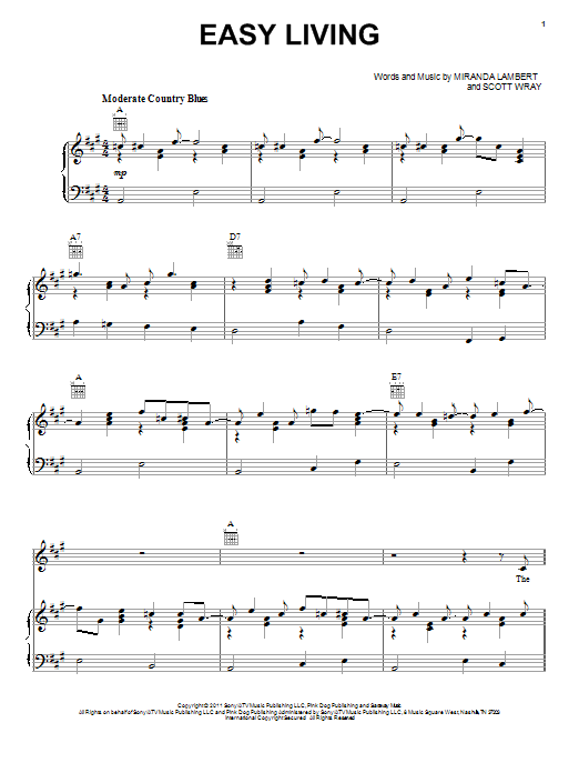 Miranda Lambert Easy Living sheet music notes and chords. Download Printable PDF.