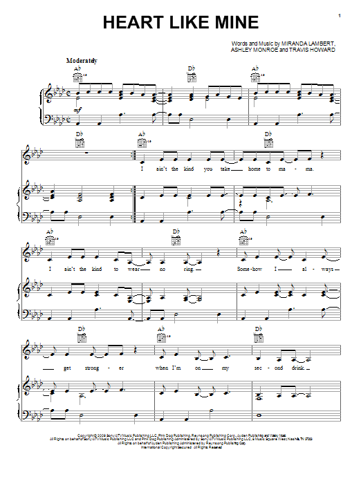 Miranda Lambert Heart Like Mine sheet music notes and chords. Download Printable PDF.