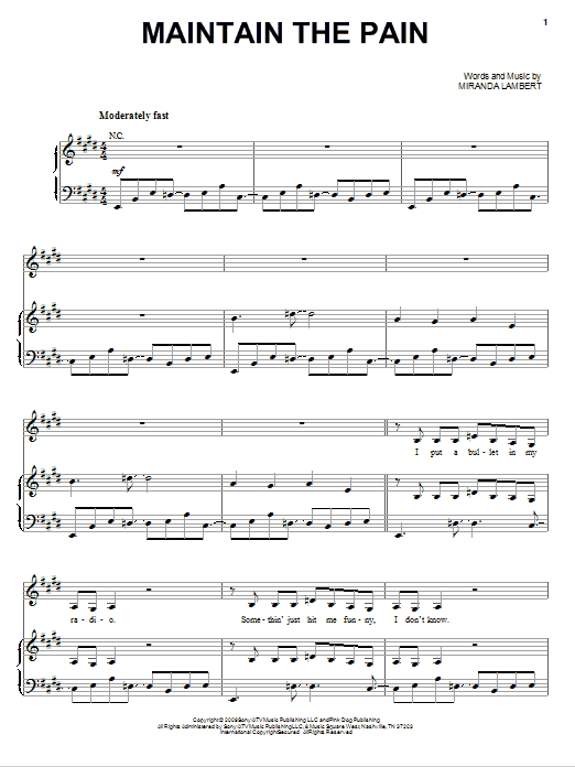 Miranda Lambert Maintain The Pain sheet music notes and chords. Download Printable PDF.