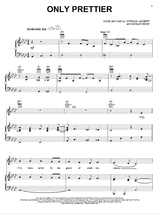 Miranda Lambert Only Prettier sheet music notes and chords. Download Printable PDF.