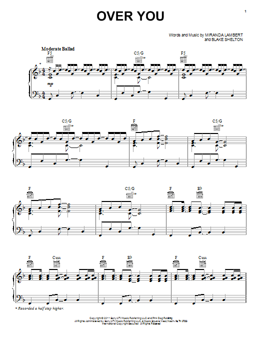 Miranda Lambert Over You sheet music notes and chords. Download Printable PDF.