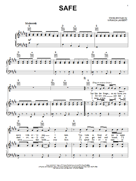 Miranda Lambert Safe sheet music notes and chords. Download Printable PDF.