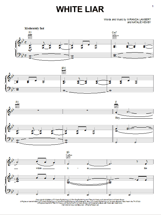 Miranda Lambert White Liar Sheet Music Pdf Notes Chords Pop Score Piano Vocal Guitar Right Hand Melody Download Printable Sku 73623