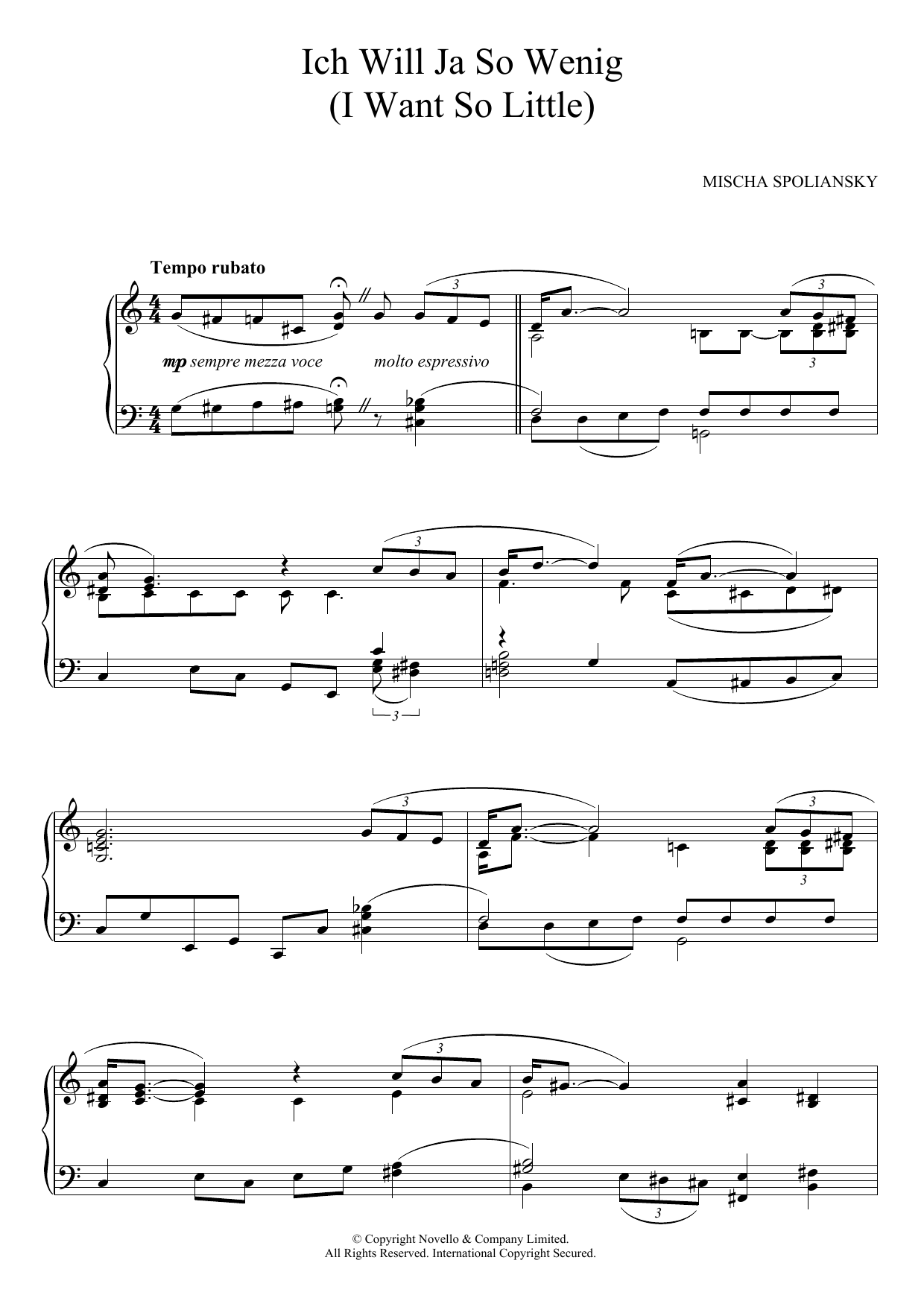 Learn to play Mischa Spoliansky Ich Will Ja So Wenig (I Want So Little) sheet music for Piano Solo in minutes. Mischa Spoliansky Ich Will Ja So Wenig (I Want So Little) sheet music notes and chords. Download Printable PDF.