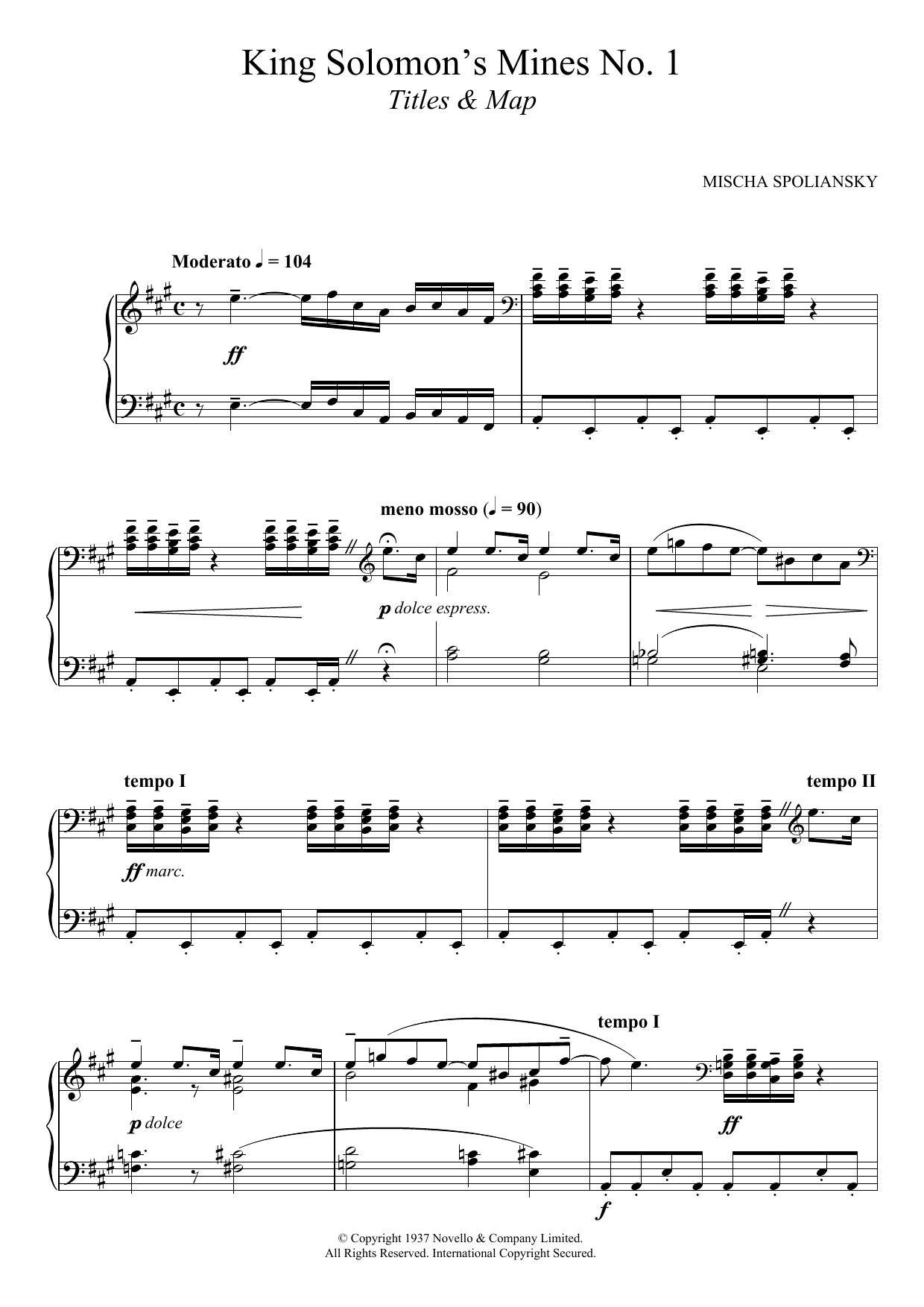 Learn to play Mischa Spoliansky King Solomon's Mines 1: Title and Map sheet music for Piano Solo in minutes. Mischa Spoliansky King Solomon's Mines 1: Title and Map sheet music notes and chords. Download Printable PDF.