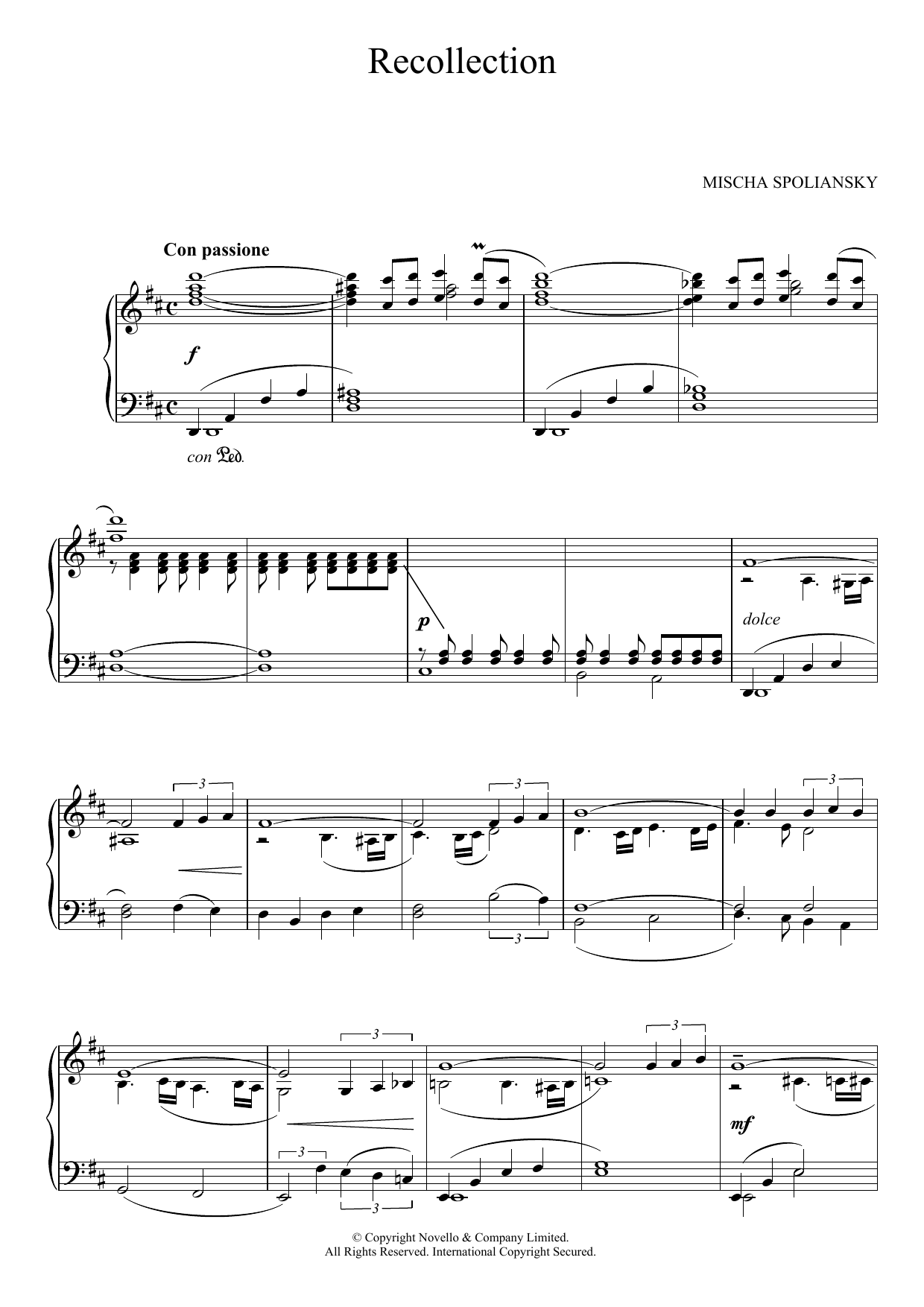 Mischa Spoliansky Recollection sheet music notes and chords. Download Printable PDF.