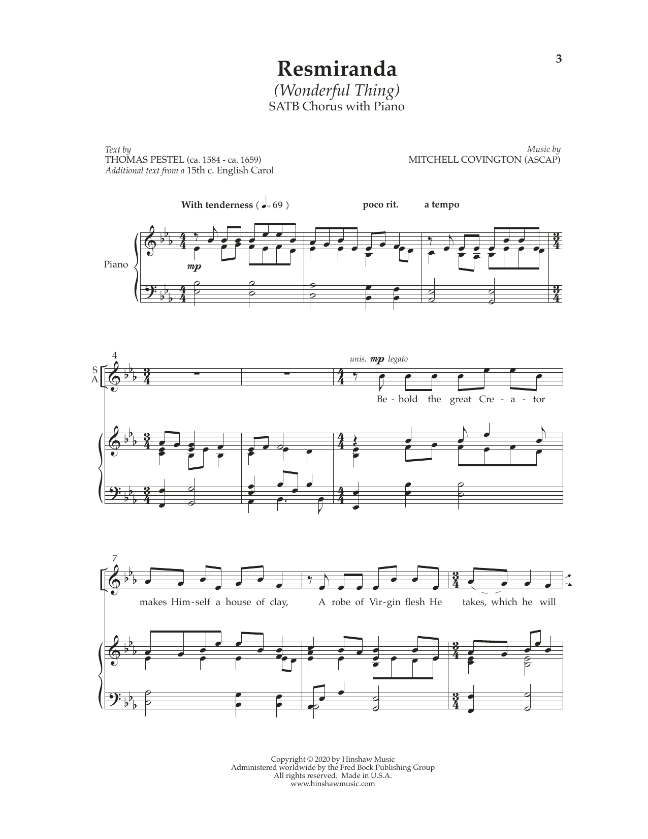 Learn to play Mitchell Covington Res Miranda (Wonderful Thing) sheet music for SATB Choir in minutes. Price: 3.9900$ Mitchell Covington Res Miranda (Wonderful Thing) sheet music notes and chords arranged for SATB Choir