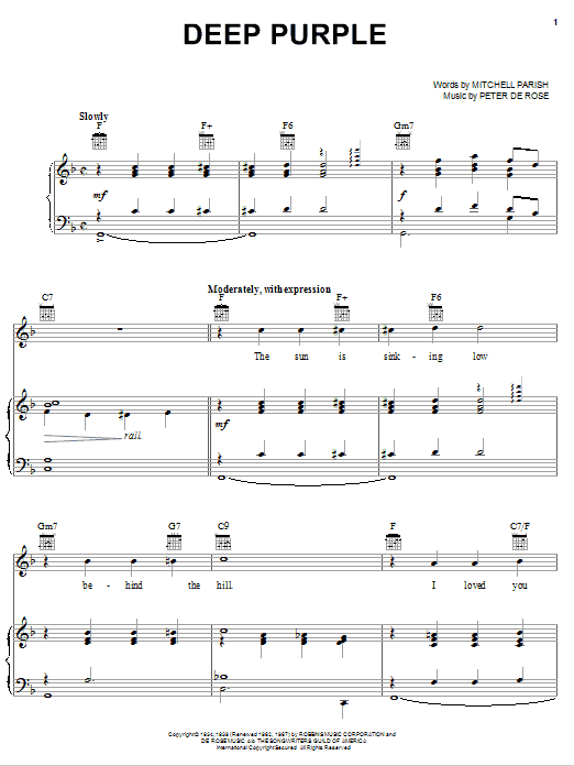 Mitchell Parish Deep Purple sheet music notes and chords. Download Printable PDF.