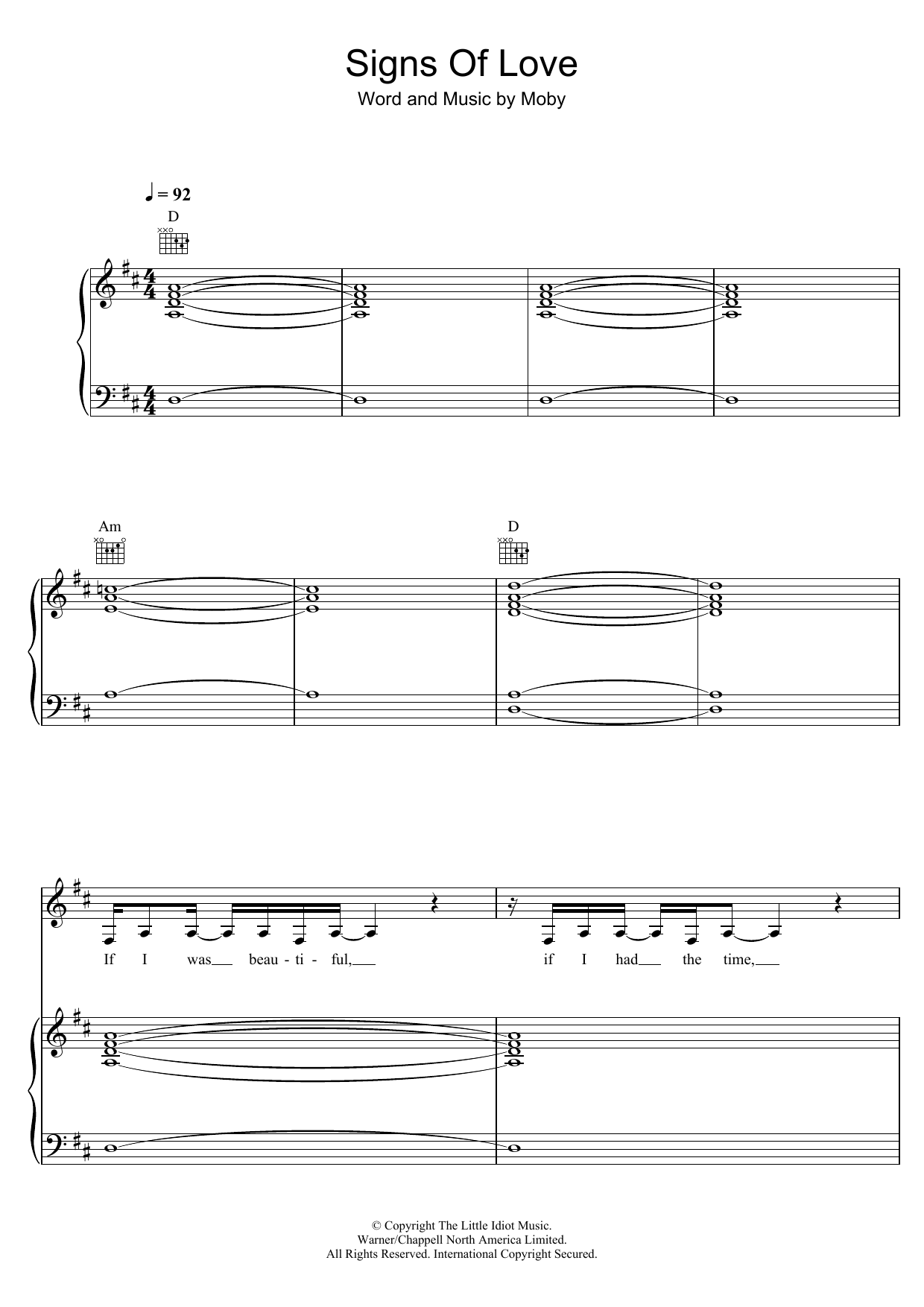 Moby Signs Of Love sheet music notes and chords. Download Printable PDF.