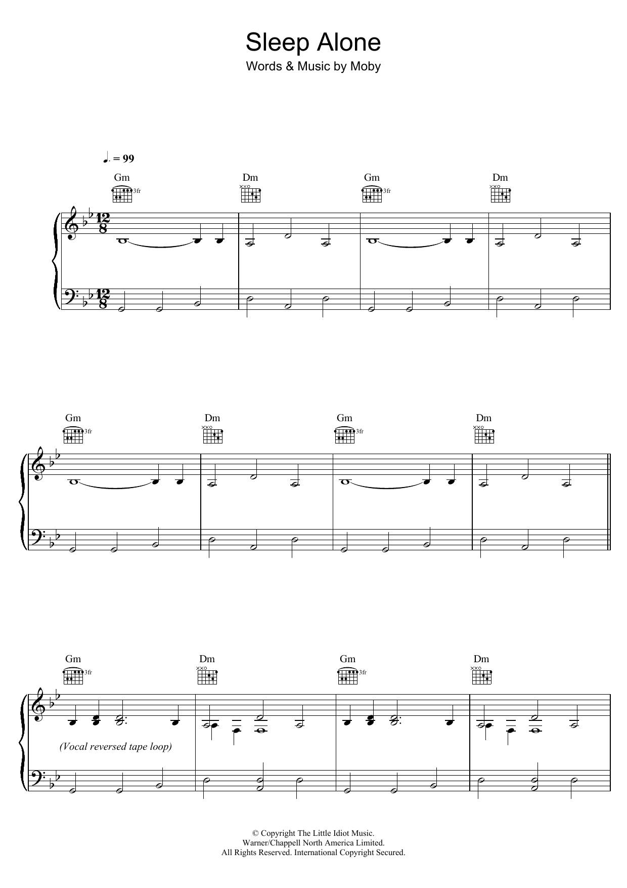 Moby Sleep Alone sheet music notes and chords. Download Printable PDF.