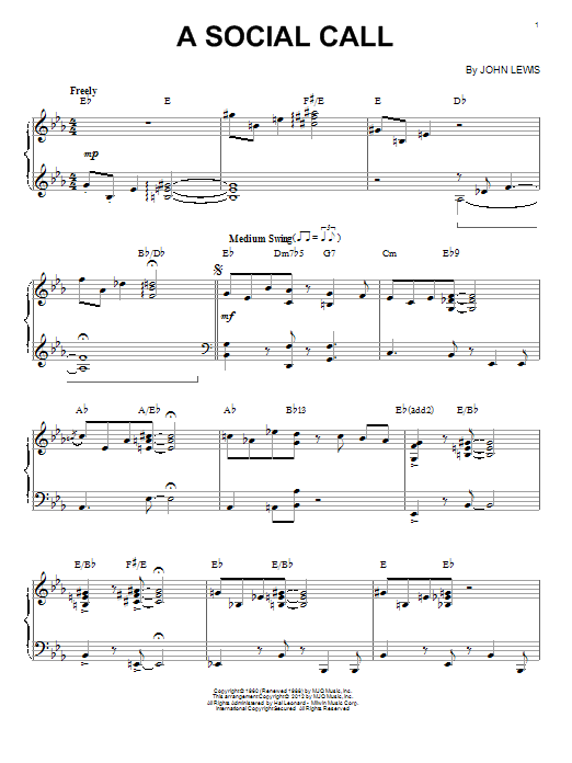 Learn to play Modern Jazz Quartet A Social Call (arr. Brent Edstrom) sheet music for Piano Solo in minutes. Modern Jazz Quartet A Social Call (arr. Brent Edstrom) sheet music notes and chords