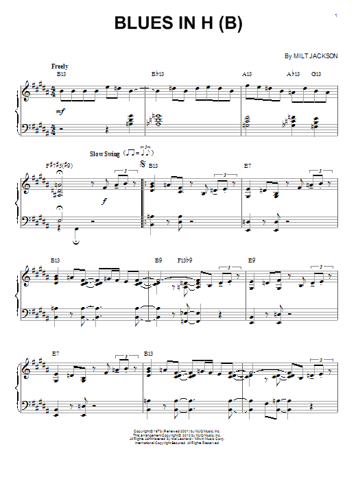 Learn to play Modern Jazz Quartet Blues In H (B) (arr. Brent Edstrom) sheet music for Piano Solo in minutes. Modern Jazz Quartet Blues In H (B) (arr. Brent Edstrom) sheet music notes and chords. Download Printable PDF.