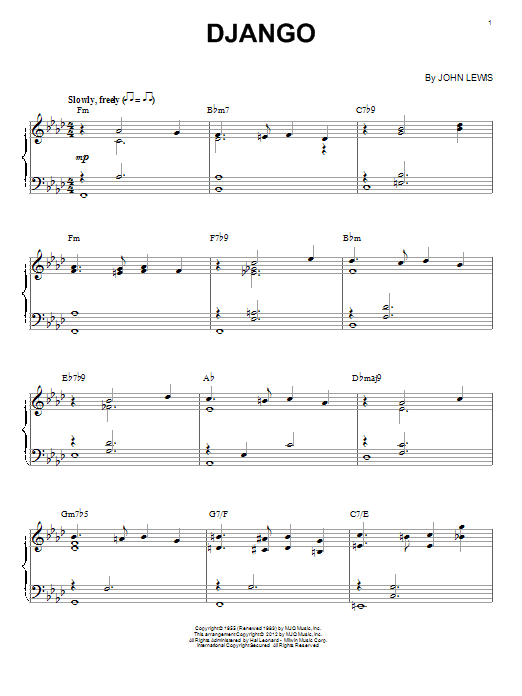 Learn to play Modern Jazz Quartet Django (arr. Brent Edstrom) sheet music for Piano Solo in minutes. Modern Jazz Quartet Django (arr. Brent Edstrom) sheet music notes and chords. Download Printable PDF.