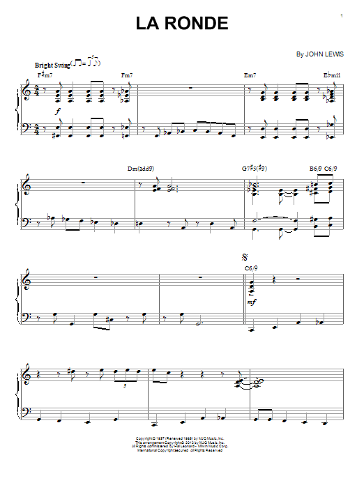 Learn to play Modern Jazz Quartet La Ronde (arr. Brent Edstrom) sheet music for Piano Solo in minutes. Modern Jazz Quartet La Ronde (arr. Brent Edstrom) sheet music notes and chords