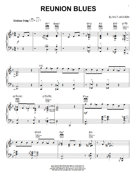 Modern Jazz Quartet Reunion Blues sheet music notes and chords. Download Printable PDF.