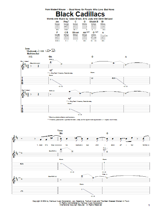 Modest Mouse Black Cadillacs sheet music notes and chords. Download Printable PDF.