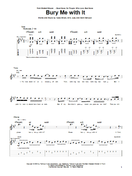 Modest Mouse Bury Me With It sheet music notes and chords. Download Printable PDF.