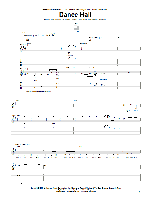 Modest Mouse Dance Hall sheet music notes and chords. Download Printable PDF.