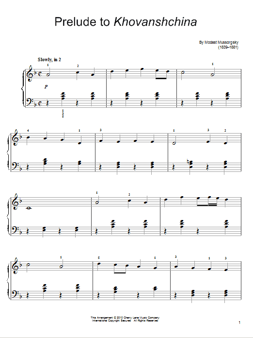 Learn to play Modest Mussorgsky Prelude To Khovanshchina sheet music for Easy Piano in minutes. Price: 6.9900$ Modest Mussorgsky Prelude To Khovanshchina sheet music notes and chords arranged for Easy Piano