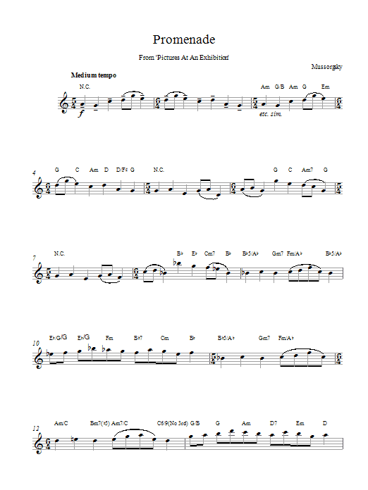 Modest Mussorgsky Promenade (from Pictures At An Exhibition) sheet music notes and chords. Download Printable PDF.