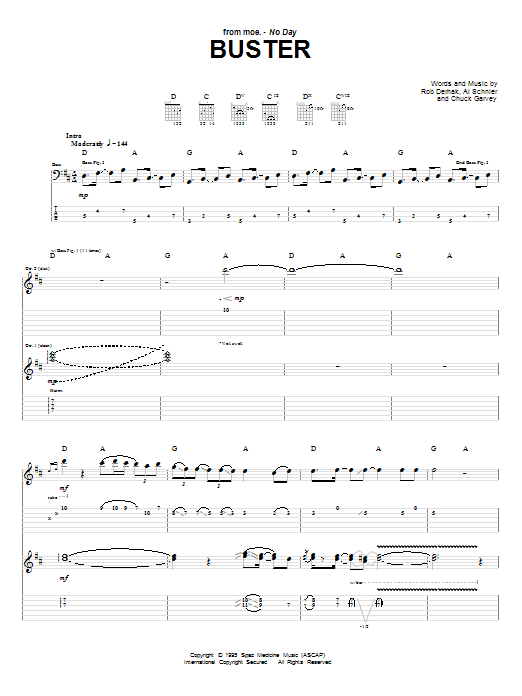 moe. Buster sheet music notes and chords arranged for Guitar Tab