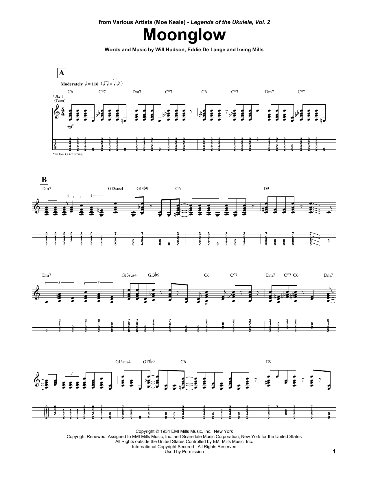 Moe Keale Moonglow sheet music notes and chords. Download Printable PDF.