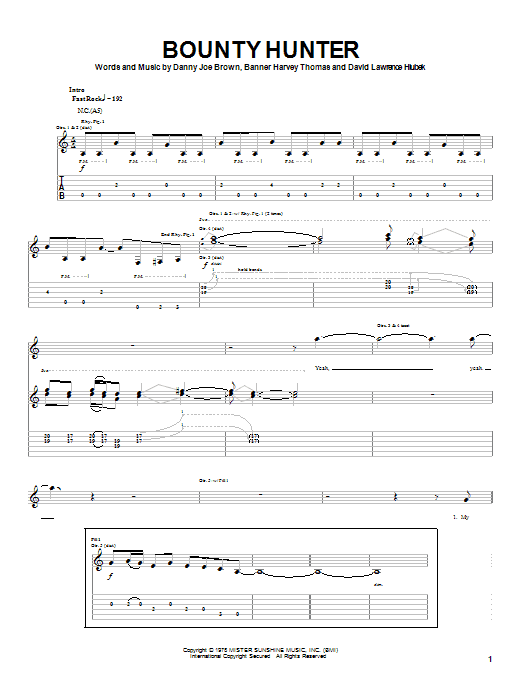 Molly Hatchet Bounty Hunter sheet music notes and chords. Download Printable PDF.