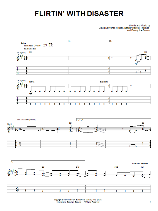 Molly Hatchet Flirtin' With Disaster sheet music notes and chords. Download Printable PDF.