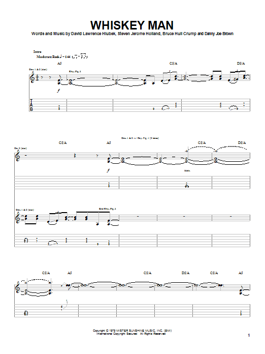 Molly Hatchet Whiskey Man sheet music notes and chords. Download Printable PDF.