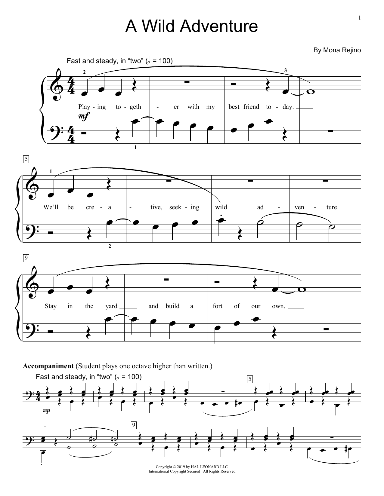 Mona Rejino A Wild Adventure sheet music notes and chords. Download Printable PDF.