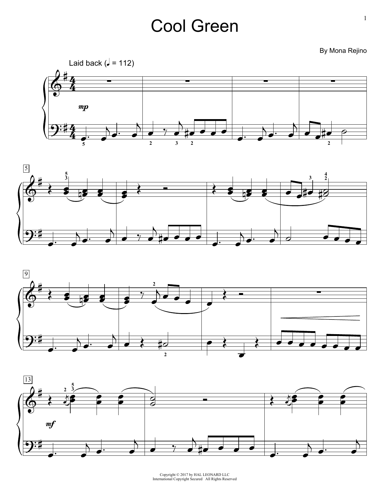 Mona Rejino Cool Green sheet music notes and chords. Download Printable PDF.