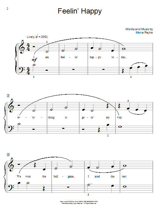 Mona Rejino Feelin' Happy sheet music notes and chords. Download Printable PDF.