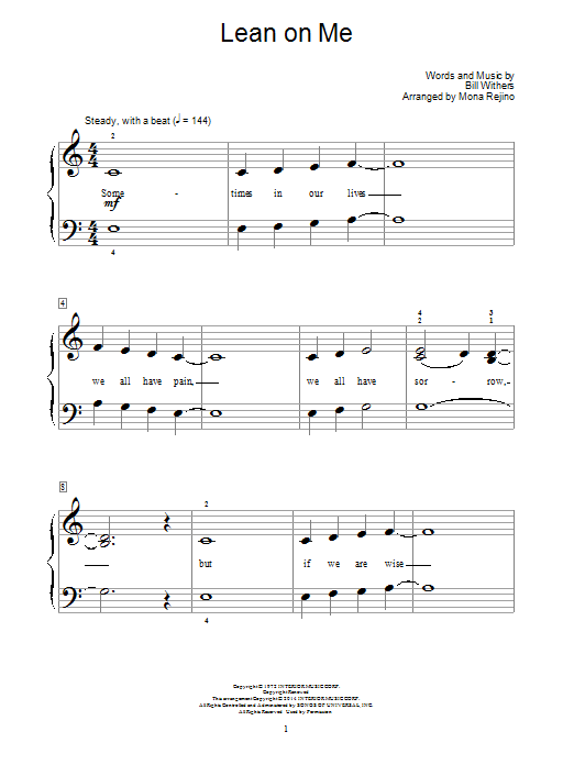 Mona Rejino Lean On Me sheet music notes and chords. Download Printable PDF.