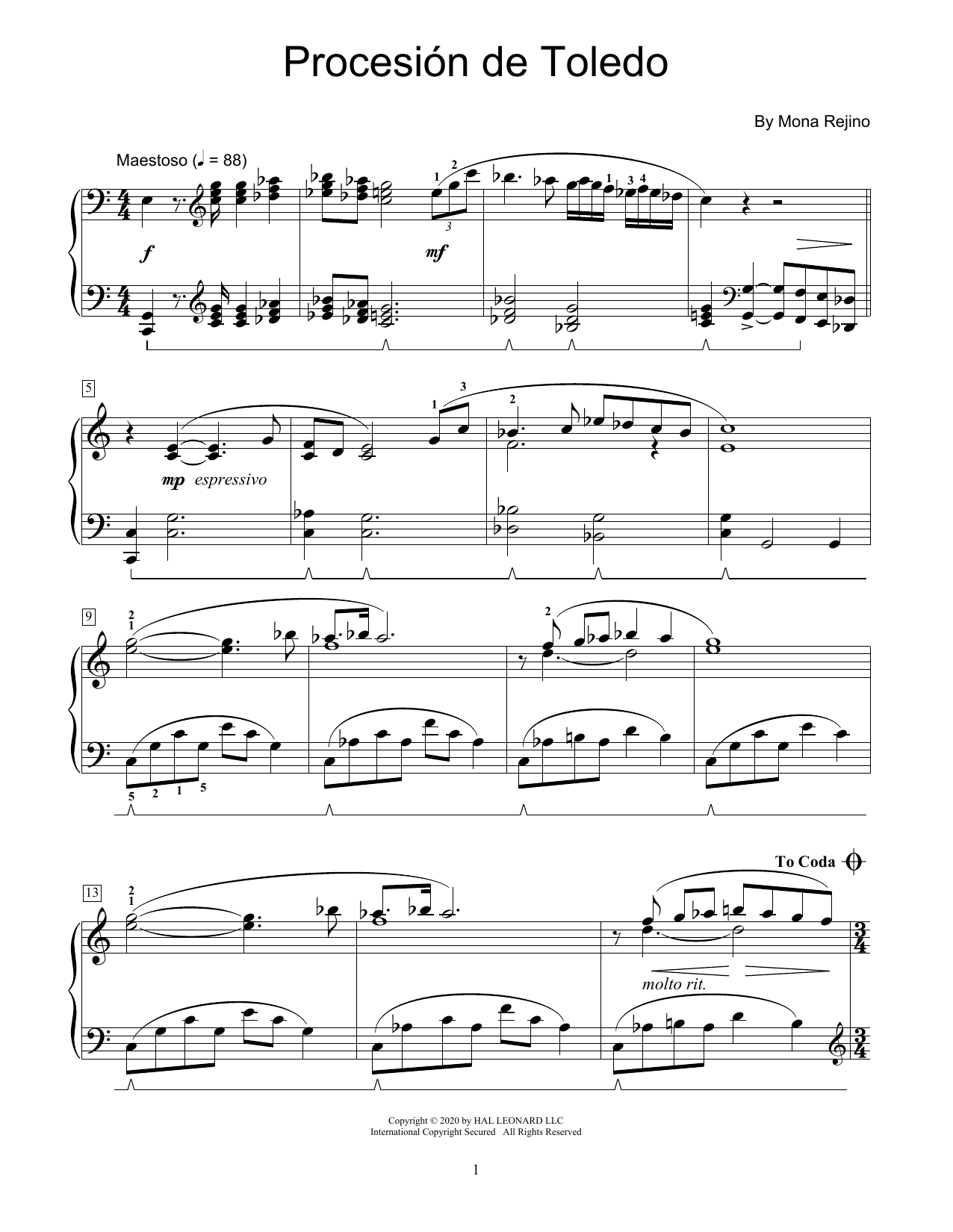 Mona Rejino Procesion De Toledo sheet music notes and chords. Download Printable PDF.