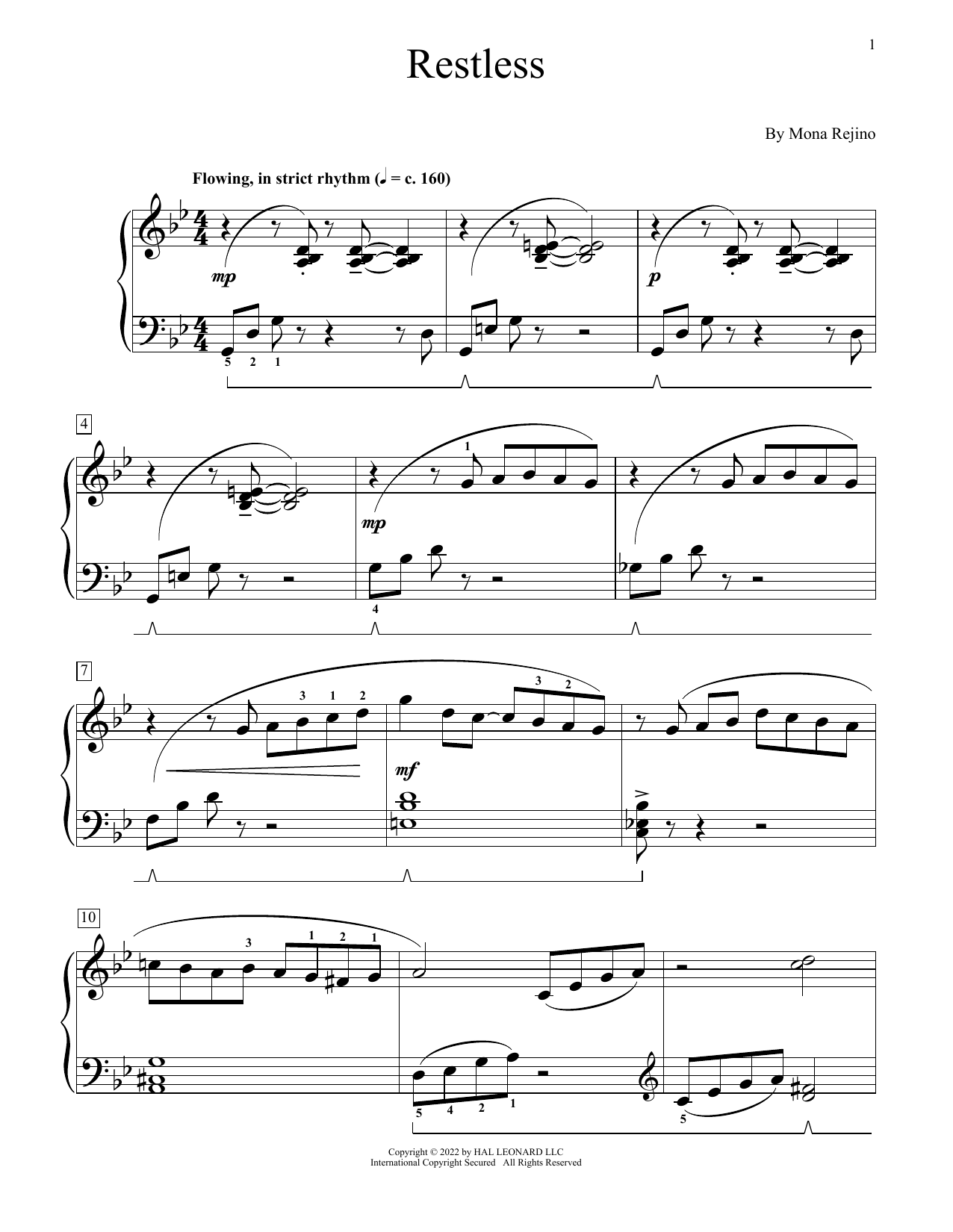 Mona Rejino Restless sheet music notes and chords. Download Printable PDF.