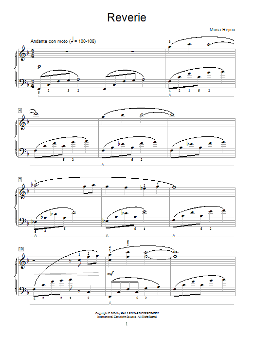 Learn to play Mona Rejino Reverie sheet music for Educational Piano in minutes. Price: 6.9900$ Mona Rejino Reverie sheet music notes and chords arranged for Educational Piano
